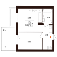 2 ккв (Евро) № 31 Корп.: 1.1 , Секция 3  в ЖК Лисино