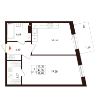2 ккв (Евро) № 29 Корп.: 1.1 , Секция 2  в ЖК Лисино