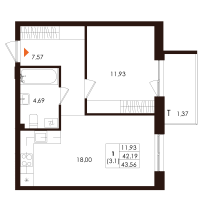 2 ккв (Евро) № 45 Корп.: 1.2 , Секция 3  в ЖК Лисино