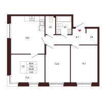 4 ккв (Евро) № 17 Корп.: 2.3 , Секция 2  в ЖК Лисино