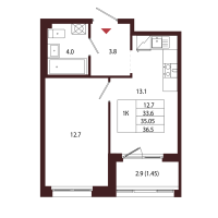1 ккв № 112 Корп.: 2.3 , Секция 7  в ЖК Лисино