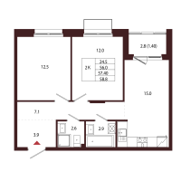 3 ккв (Евро) № 48 Корп.: 2.3 , Секция 3  в ЖК Лисино