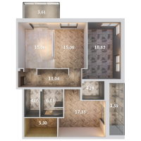 3 ккв (Евро) № 2 Корп.: 1.8 , Секция 1  в ЖК Лисино