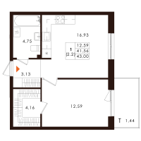 2 ккв (Евро) № 17 Корп.: 1.4 , Секция 2  в ЖК Лисино