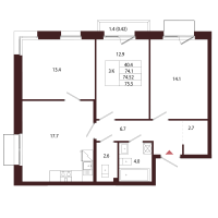 4 ккв (Евро) № 121 Корп.: 2.2 , Секция 6  в ЖК Лисино