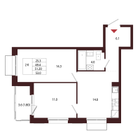 2 ккв № 67 Корп.: 2.2 , Секция 4  в ЖК Лисино
