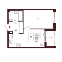 2 ккв (Евро) № 104 Корп.: 2.4 , Секция 6  в ЖК Лисино