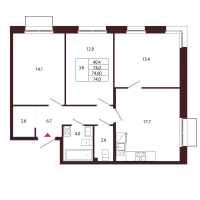 4 ккв (Евро) № 17 Корп.: 2.1 , Секция 1  в ЖК Лисино