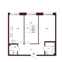 2 ккв № 29 Корп.: 2.4 , Секция 2  в ЖК Лисино