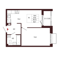 2 ккв (Евро) № 28 Корп.: 2.1 , Секция 1  в ЖК Лисино