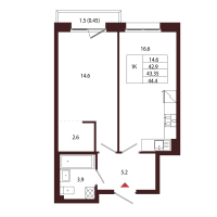 2 ккв (Евро) № 79 Корп.: 2.4 , Секция 4  в ЖК Лисино