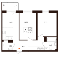 2 ккв № 83 Корп.: 1.1 , Секция 5  в ЖК Лисино