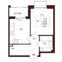 1 ккв № 123 Корп.: 2.2 , Секция 6  в ЖК Лисино