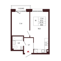 2 ккв (Евро) № 54 Корп.: 2.4 , Секция 3  в ЖК Лисино