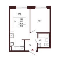 2 ккв (Евро) № 4 Корп.: 2.1 , Секция 1  в ЖК Лисино