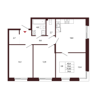 4 ккв (Евро) № 105 Корп.: 2.4 , Секция 6  в ЖК Лисино