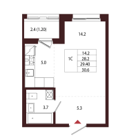 Студия № 6 Корп.: 2.1 , Секция 1  в ЖК Лисино