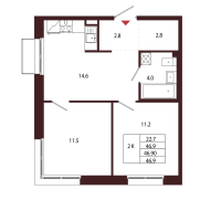 2 ккв № 12 Корп.: 2.1 , Секция 1  в ЖК Лисино