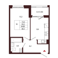 1 ккв № 41 Корп.: 2.3 , Секция 3  в ЖК Лисино
