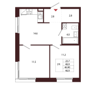 2 ккв № 2 Корп.: 2.1 , Секция 1  в ЖК Лисино