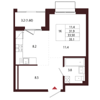 1 ккв № 133 Корп.: 2.2 , Секция 6  в ЖК Лисино
