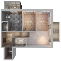 3 ккв (Евро) № 2 Корп.: 1.5 , Секция 1  в ЖК Лисино