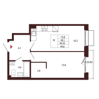 2 ккв (Евро) № 36 Корп.: 2.4 , Секция 2  в ЖК Лисино