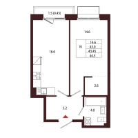 2 ккв (Евро) № 59 Корп.: 2.3 , Секция 4  в ЖК Лисино