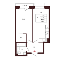 2 ккв (Евро) № 69 Корп.: 2.4 , Секция 4  в ЖК Лисино
