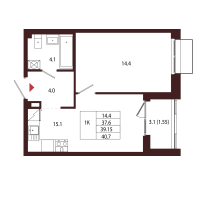 2 ккв (Евро) № 118 Корп.: 2.4 , Секция 6  в ЖК Лисино