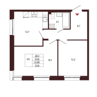 2 ккв № 114 Корп.: 2.3 , Секция 7  в ЖК Лисино
