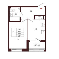 1 ккв № 86 Корп.: 2.4 , Секция 5  в ЖК Лисино