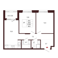 3 ккв (Евро) № 81 Корп.: 2.2 , Секция 5  в ЖК Лисино