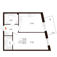 2 ккв (Евро) № 19 Корп.: 1.1 , Секция 2  в ЖК Лисино
