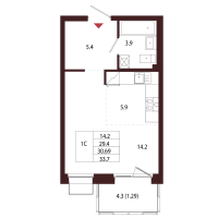 Студия № 17 Корп.: 2.2 , Секция 1  в ЖК Лисино