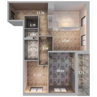 3 ккв № 7 Корп.: 1.8 , Секция 1  в ЖК Лисино