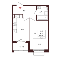1 ккв № 123 Корп.: 2.3 , Секция 7  в ЖК Лисино