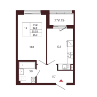 1 ккв № 116 Корп.: 2.1 , Секция 6  в ЖК Лисино