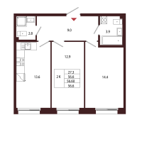 2 ккв № 87 Корп.: 2.3 , Секция 6  в ЖК Лисино