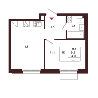 1 ккв № 127 Корп.: 2.1 , Секция 6  в ЖК Лисино