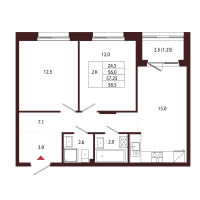3 ккв (Евро) № 38 Корп.: 2.3 , Секция 3  в ЖК Лисино