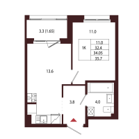 1 ккв № 42 Корп.: 2.3 , Секция 3  в ЖК Лисино