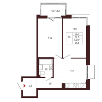 2 ккв № 35 Корп.: 2.4 , Секция 2  в ЖК Лисино