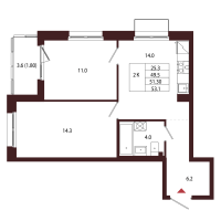 2 ккв № 58 Корп.: 2.3 , Секция 4  в ЖК Лисино