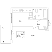 1 ккв № 168 Корп.: 1.3 , Секция 6  в ЖК Лисино