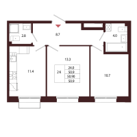 2 ккв № 117 Корп.: 2.2 , Секция 6  в ЖК Лисино