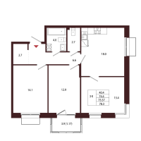 4 ккв (Евро) № 114 Корп.: 2.4 , Секция 6  в ЖК Лисино