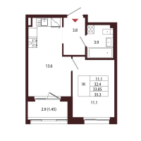1 ккв № 85 Корп.: 2.4 , Секция 5  в ЖК Лисино