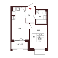 1 ккв № 90 Корп.: 2.4 , Секция 5  в ЖК Лисино