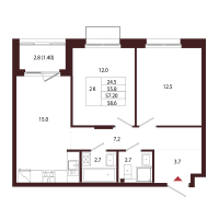 3 ккв (Евро) № 86 Корп.: 2.2 , Секция 5  в ЖК Лисино